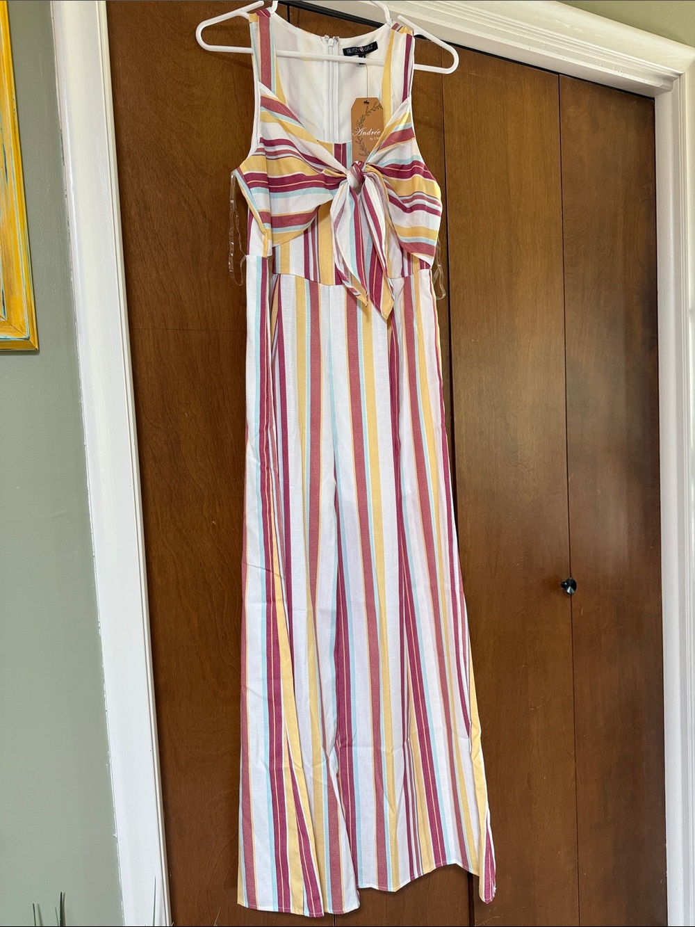 Striped Tie-Front Jumpsuit in Multi-Color